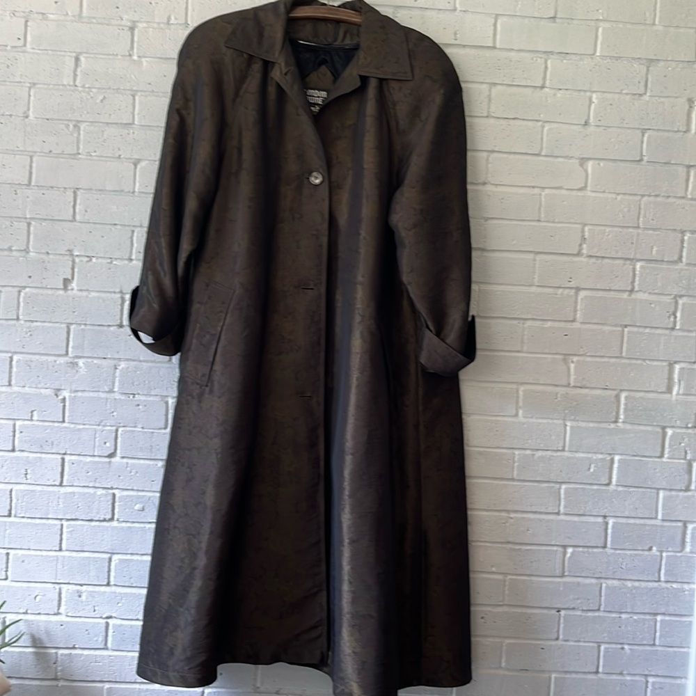 London Towne Limits Floral Trench Coat Sz. 14 Pleated Minimalist Lined Flawed